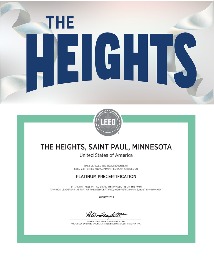 Sustainability ntawm lub Heights los ntawm LEED rau cov zej zog Platinum